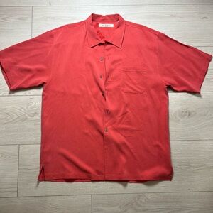 Tommy Bahama Silk Shirt XL Coral Beach Casual Beach Button Up Short Sleeve Mens